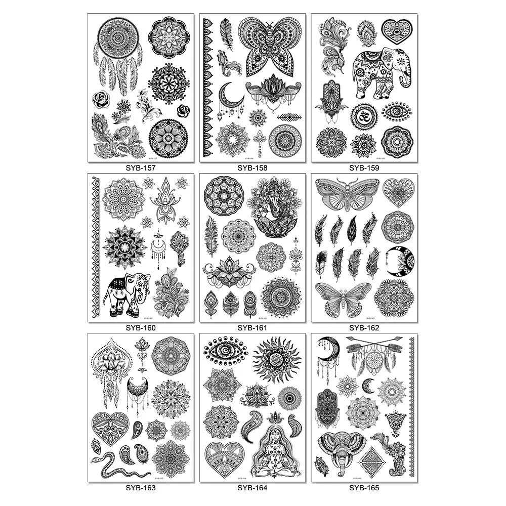 9 Kinds Mandala Totems Tattoo Waterproof Temporary Body Art Stickers Black Color Disposable Makeup Concealer Sticker Convenient