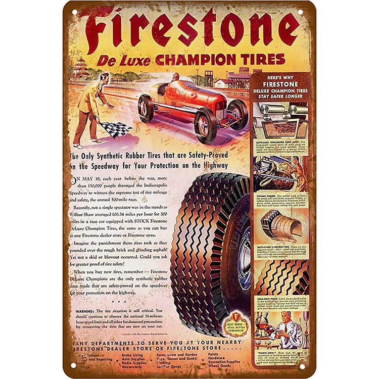 Firestone Tire - Vintage Tin Signs/Wooden Signs - 7.9x11.8in & 11.8x15.7in