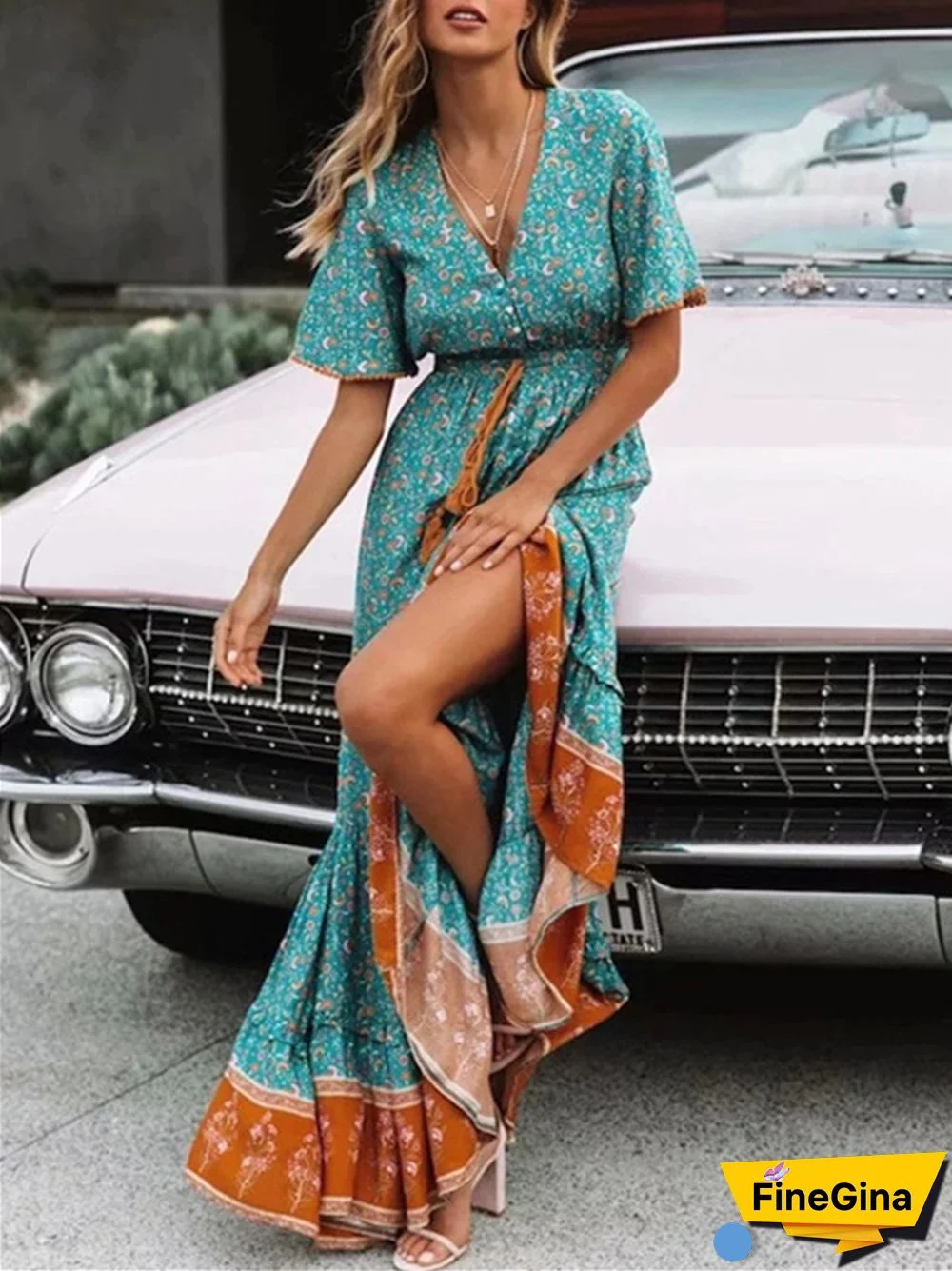 Summer Bohemian High Waist Loose Large Skirt Dress Holiday Seaside Dress