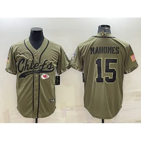 Men's Kansas City Chiefs #15 Patrick Mahomes 2022 Olive Salute to Service Cool Base Stitched Baseball Jersey