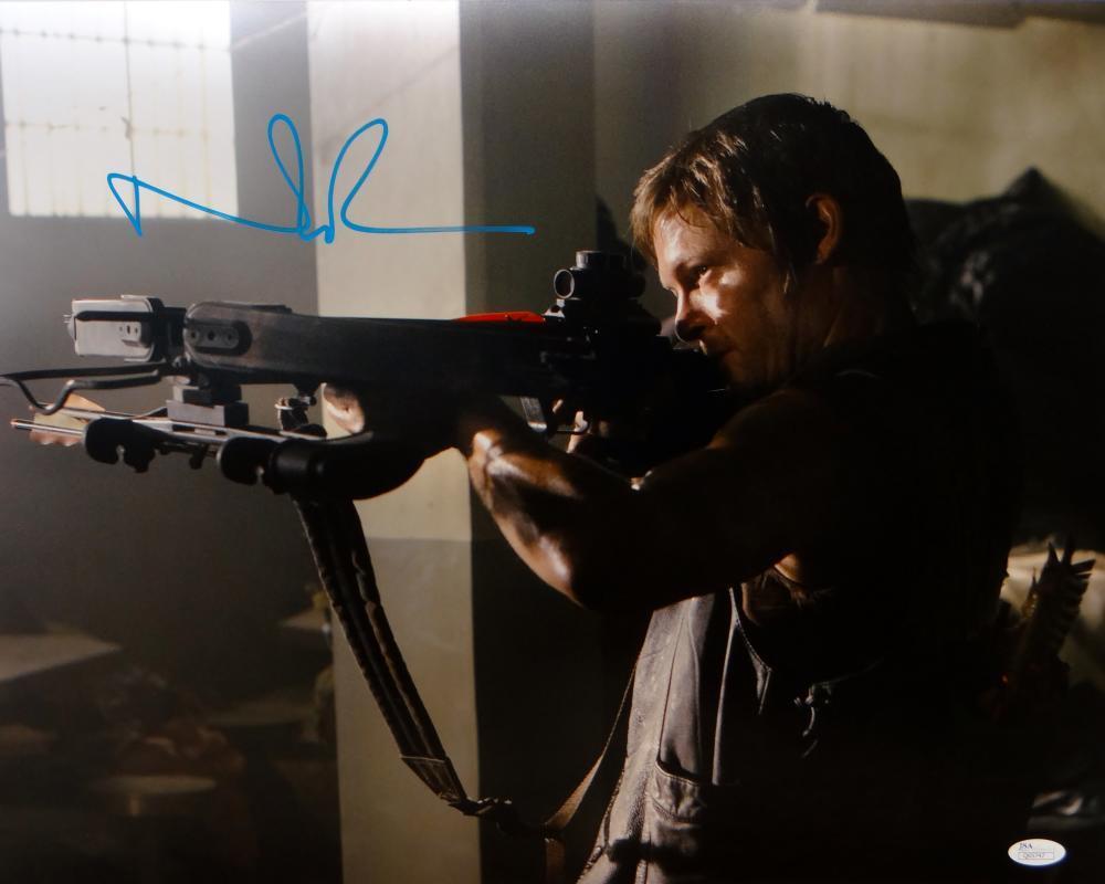 Norman Reedus Signed *Teal Walking Dead 16x20 Standing W/Crossbow Photo Poster painting-JSA Auth