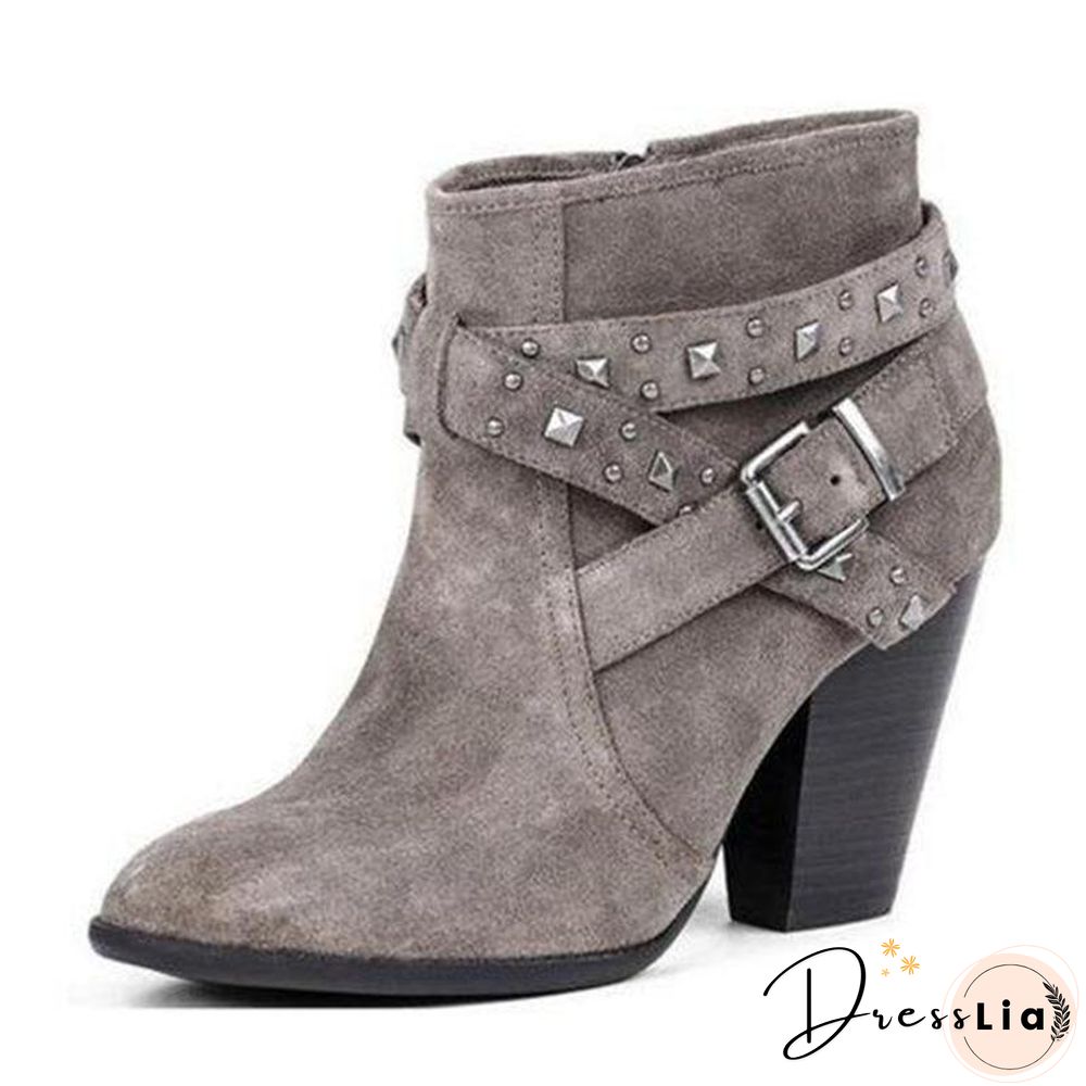 Buckle Decor Women Thick Heel Boot