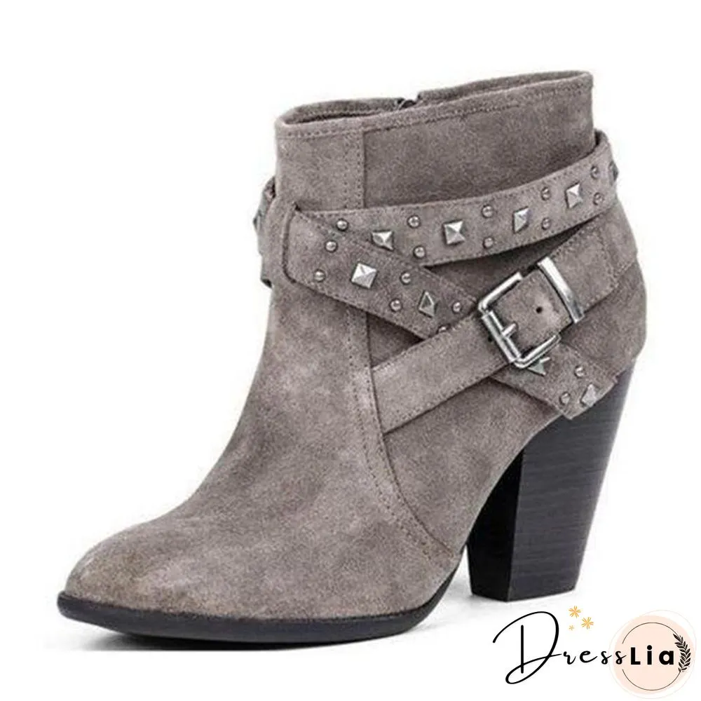 Buckle Decor Women Thick Heel Boot