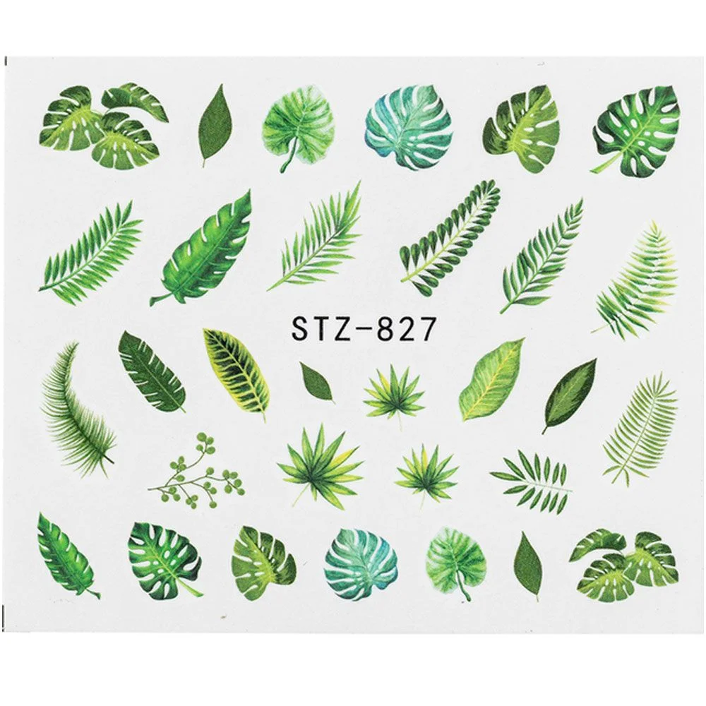 Churchf Palm Tree Coconut Tree Leaf Flower Design Nail Stickers Summer Nail Art Decoration Water Transfer Sliders For Nails DIY-Nail Inspo