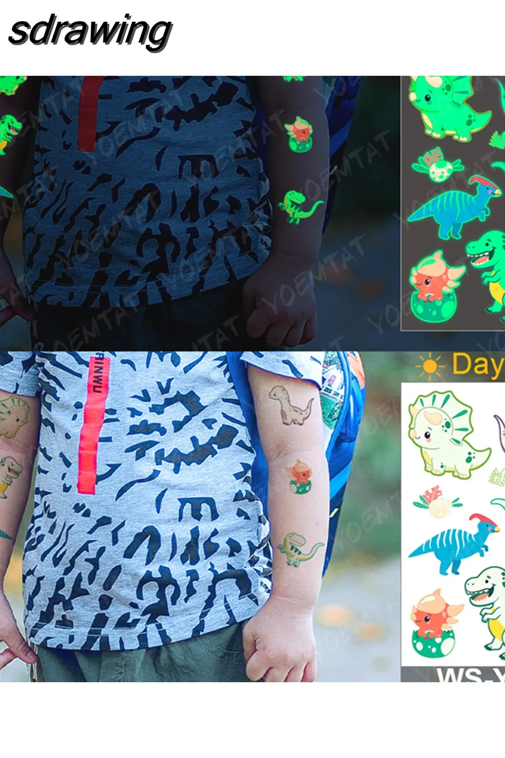 sdrawing Kids Luminous Waterproof Temporary Tattoo Stickers Cute Husky Poodle Corgi Dog Glowing Tatoo Arm Flashing Tatto Girl