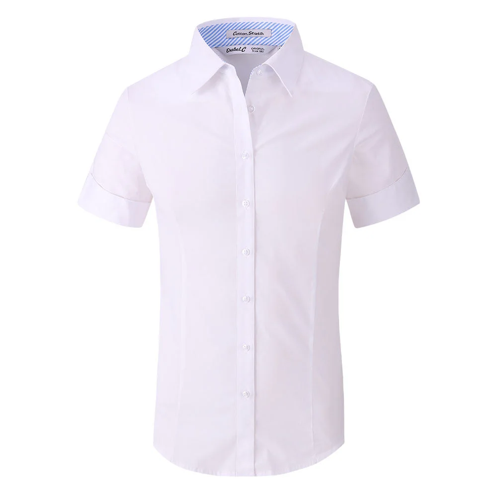Women's Short Cotton Stretch Work Shirt White