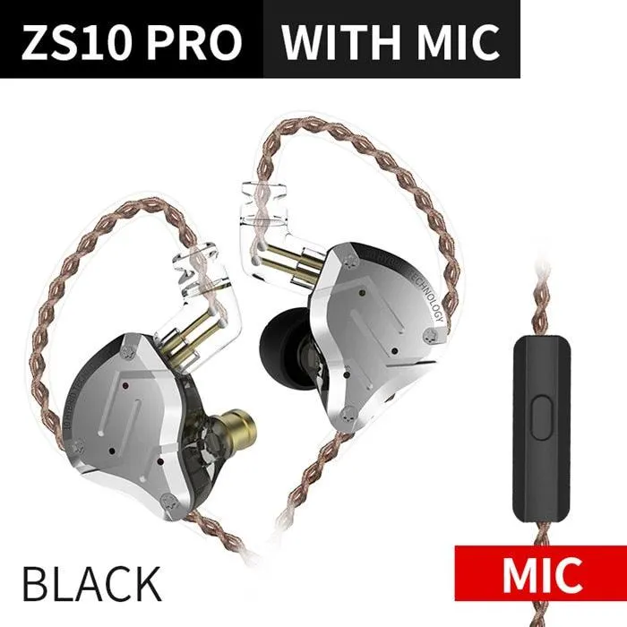 🌠KZ ZS10 Pro Gold Earphones 4BA+1DD Hybrid 10 drivers HIFI Bass Earbuds In Ear Monitor Headphones Noise Cancelling Metal Headset