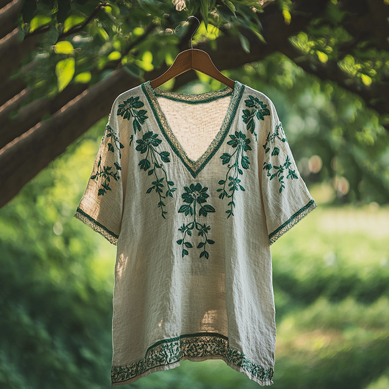 Women's Bohemian Vacation Retro Floral V-neck T-shirt