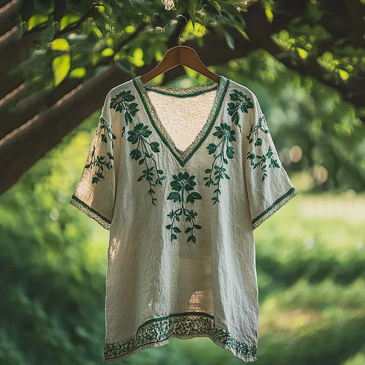 Women's Bohemian Vacation Retro Floral V-neck T-shirt