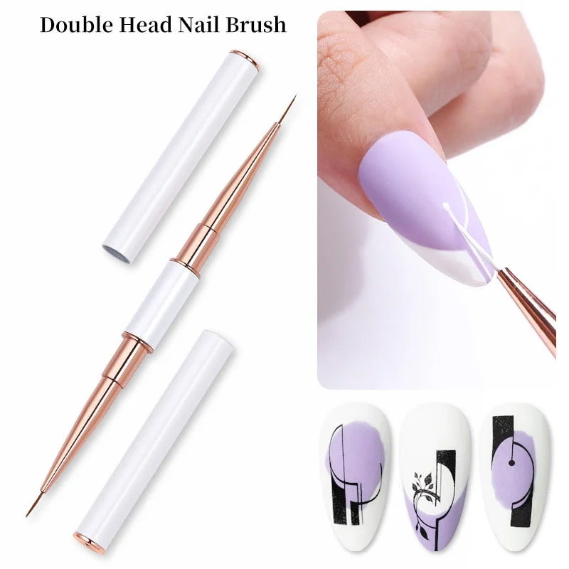 1 Pc Marble Handle Nail Liner Brush Carving Flat Round UV Gel Painting Brush Lines Drawing Pen Gradient Brush Nail Art Tools-Nail Inspo