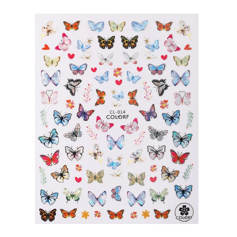 1 Sheet Laser Butterfly Gold Silver Black White 3D Nail Stickers Butterflies Heart Nail Decals Slider DIY Nail Art Decotaion-Nail Inspo