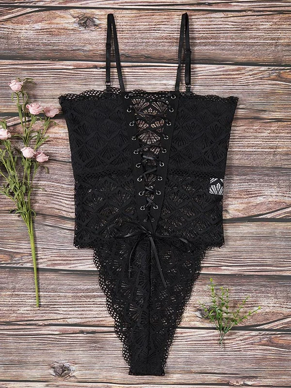 Sexy Lace Split-Joint Bandage Bodysuit Lingerie