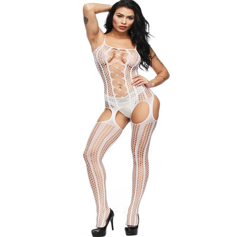Sexy Lingerie Women's Hot Erotic Lingerie Open Open Teddy Bodysuit Hollow Elastic Mesh Suspenders Body Stockings Sexy Lingerie