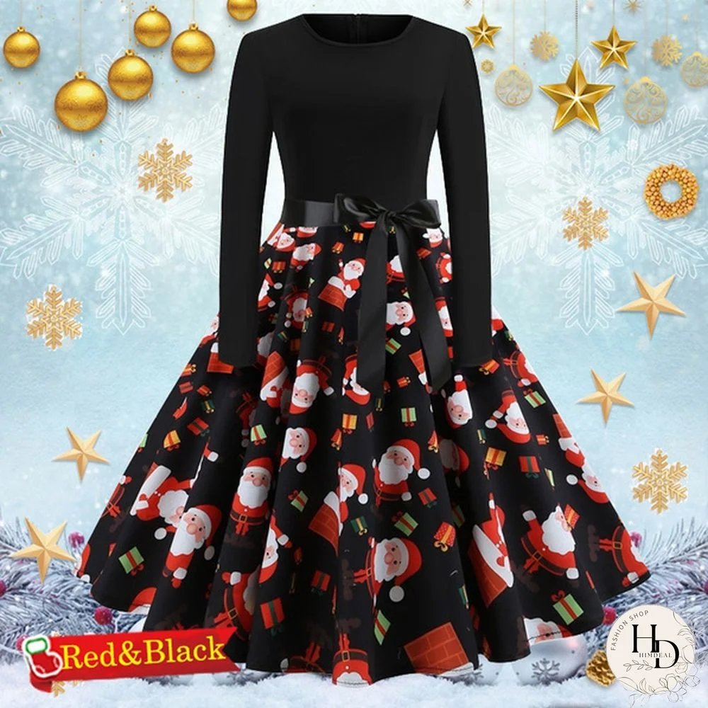 8 Colors Halloween Pumpkin Ghost Skull 3d Print Dresses Santa Claus Christmas Tree Printed Flared Swing Dresses Long Sleeve Ruched Gown Dress Xmas Festival Vestido de Mujer