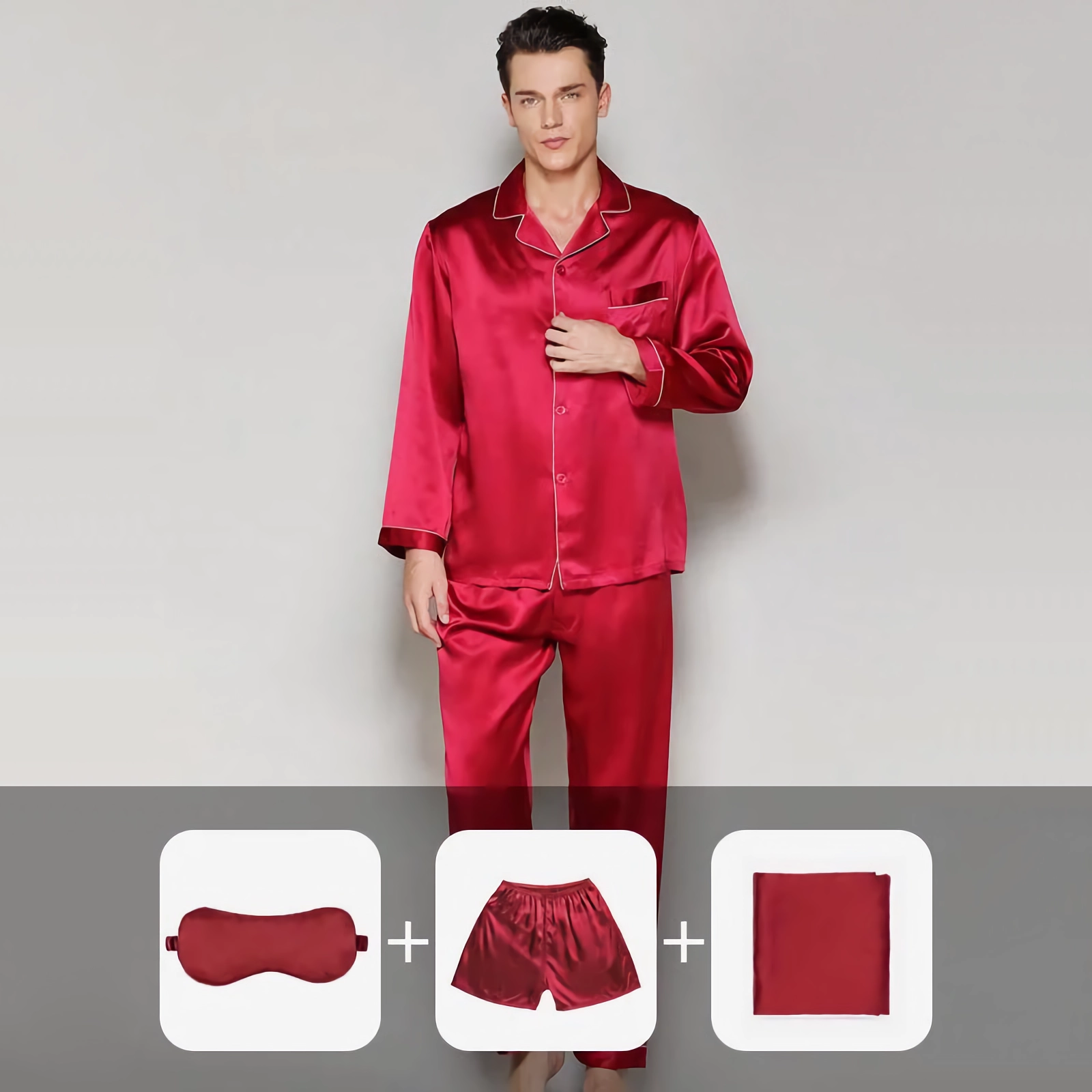 19 Momme Silk Pajamas Traveling Set 4-Pack For Men REAL SILK LIFE