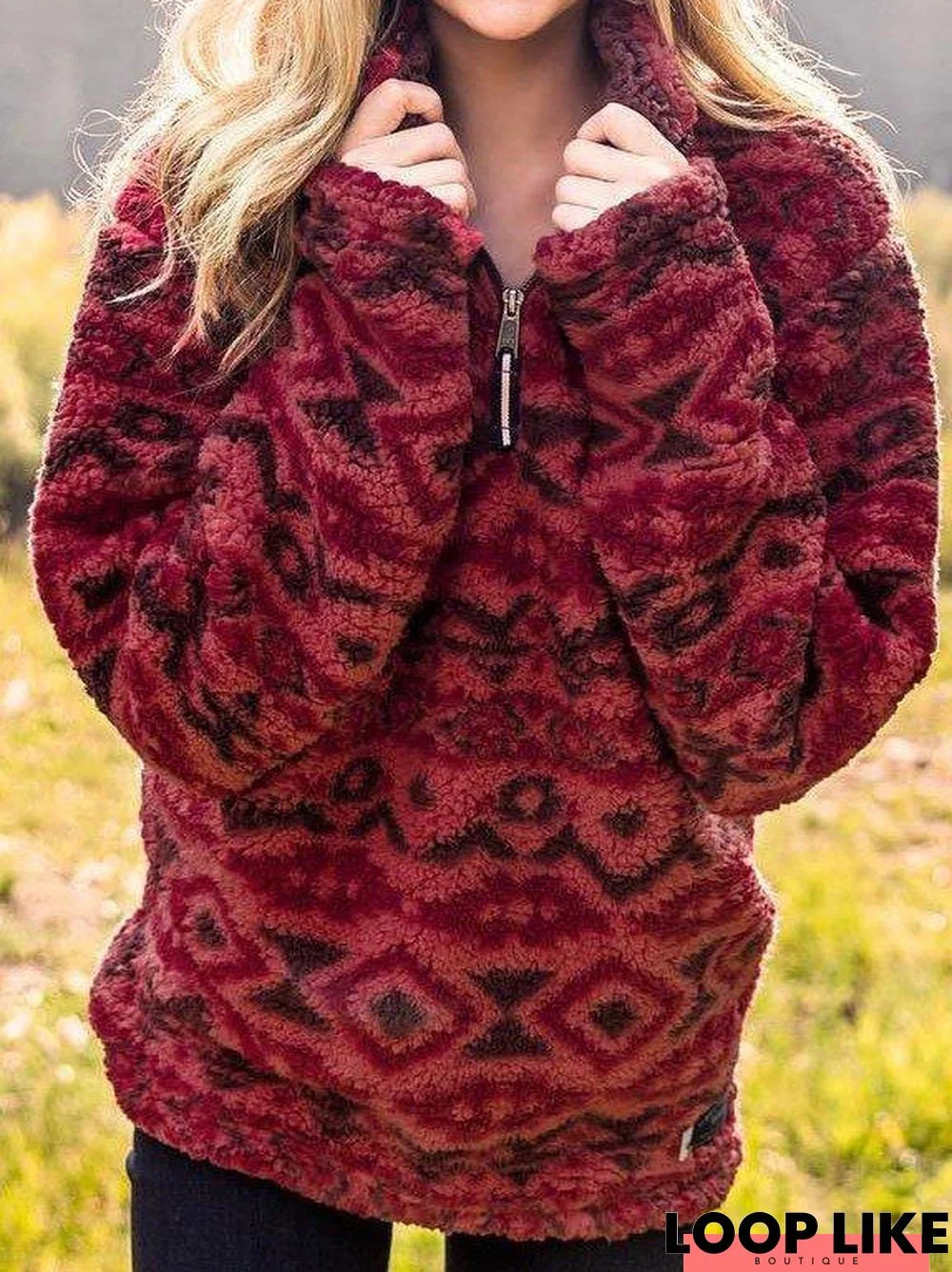 Boho Aztec Fluffy Pullover