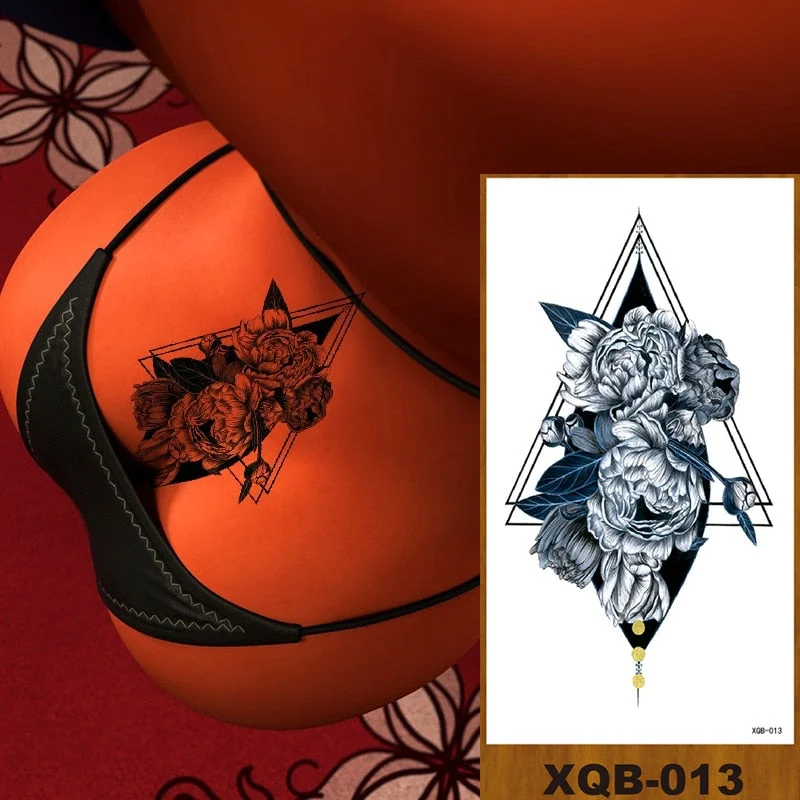 Temporary Tattoos Stickers Women Girl Chest Arm Fake Tatoo Lotus Peony Rose Magnolia Flowers Totem Face Body Makeup Waterproof