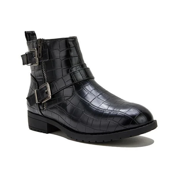 Women Trendy Bright Leather Zipper Buckle Ankle Boots