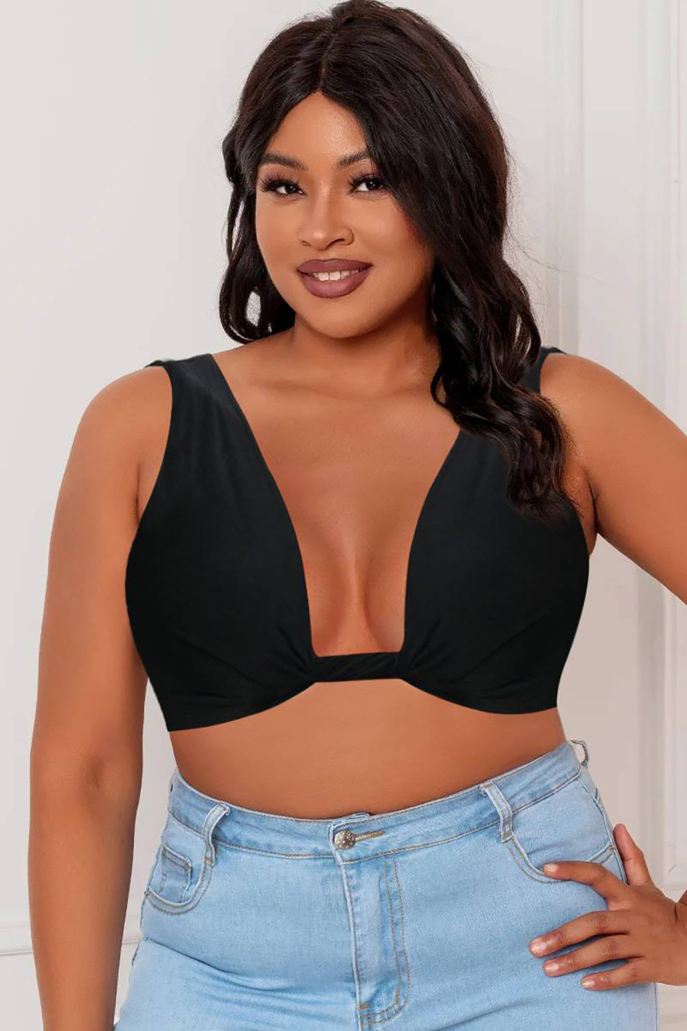 Design Plus Size Black Casual Sleeveless Knot Twist Knitted Tube Top