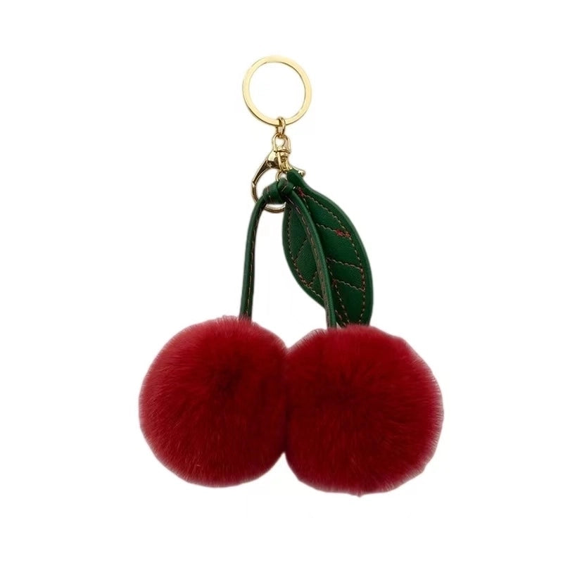 Cute Cherry Real Rex Rabbit Hair Bag Pendant Keychain