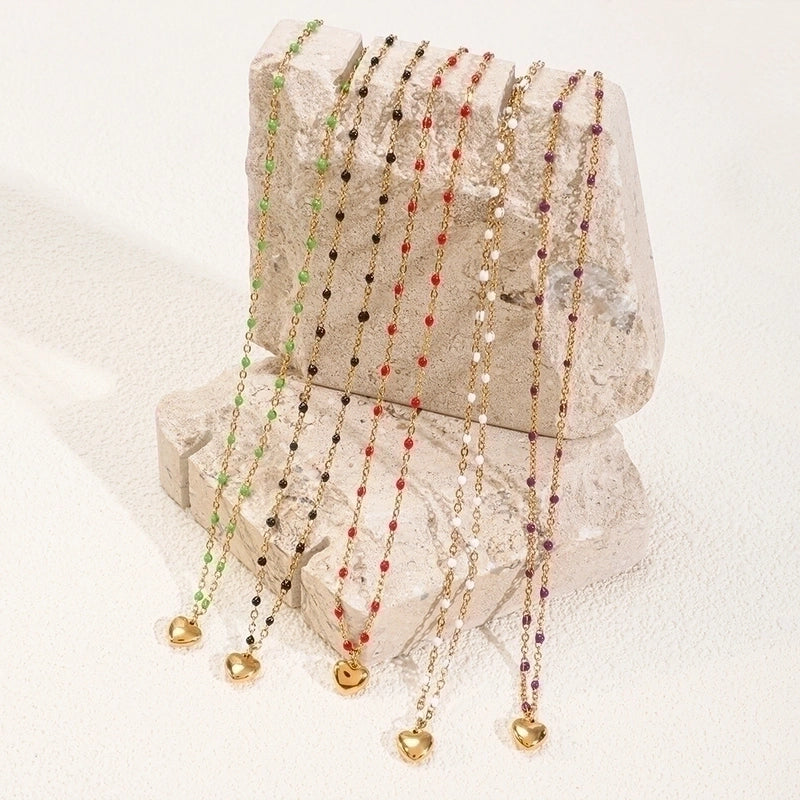 Minimalist Heart Shape Stainless Steel Titanium Steel Enamel Plating Pendant Necklace