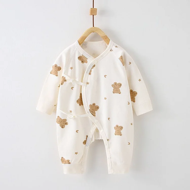 New Born Baby Onepiece Organic Cotton Brown Bear Sleepsuit