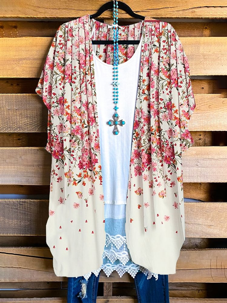 Plus Size Casual Printed Kimono P180220935