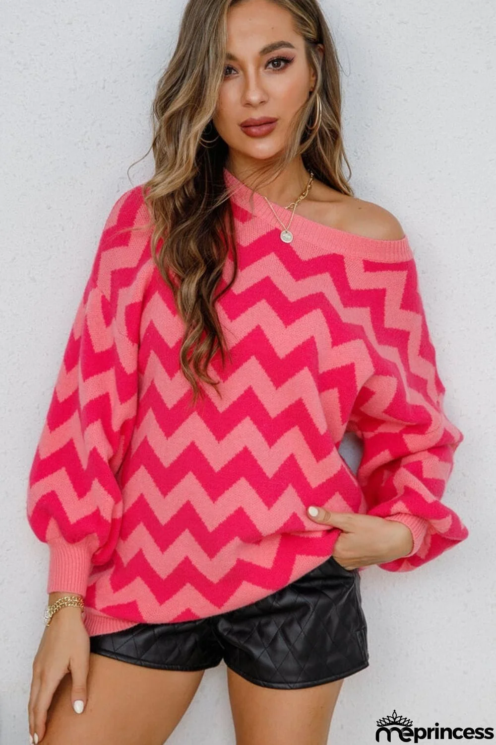 Chevron Lantern Sleeve Tunic Sweater