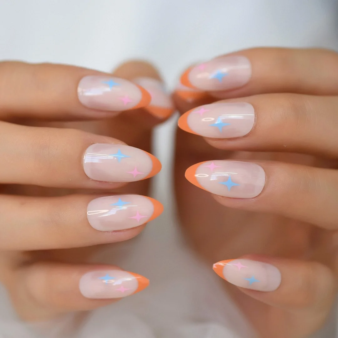 Pink French Nail Silver Glitter Wind Style Shimmer Decorative Artificial False Nails Short Round Shape Manicure Tips 24-Nail Inspo