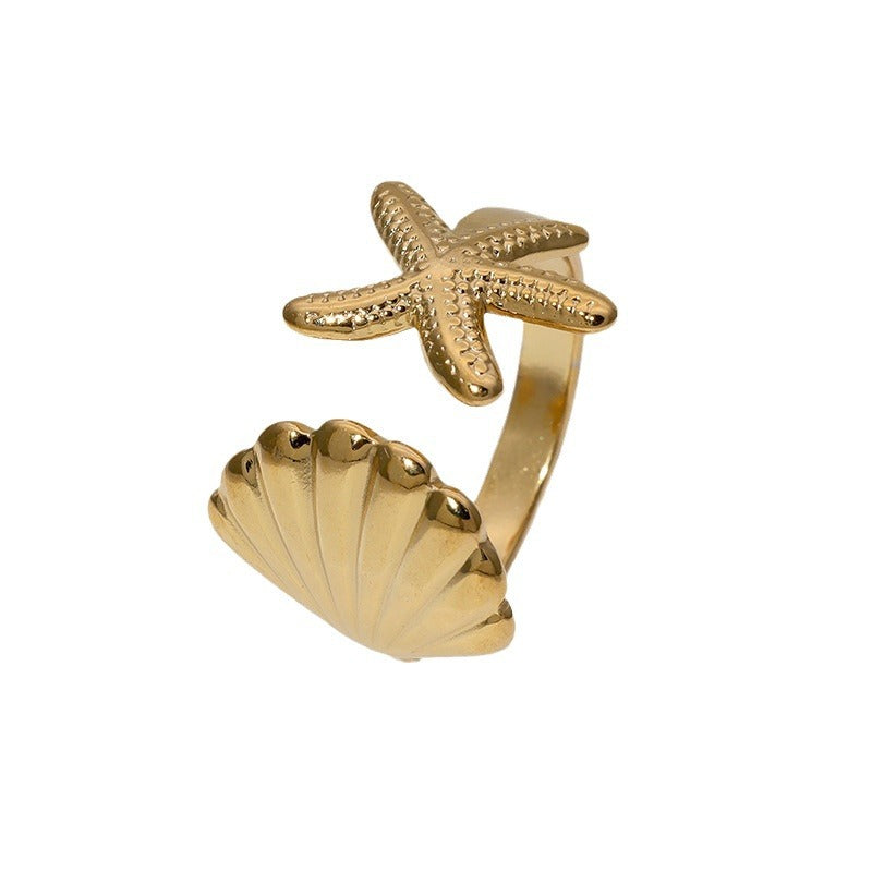 Open Ring Niche Starfish Shell Stainless Steel Electroplating Rings