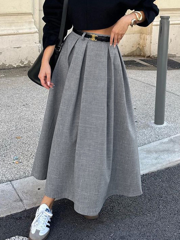 Women's Solid Color Fashion Pleated High Waist Pleated Skirt main image 0