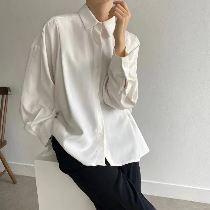 Chic Pleated Lapel Long Sleeve Shirt