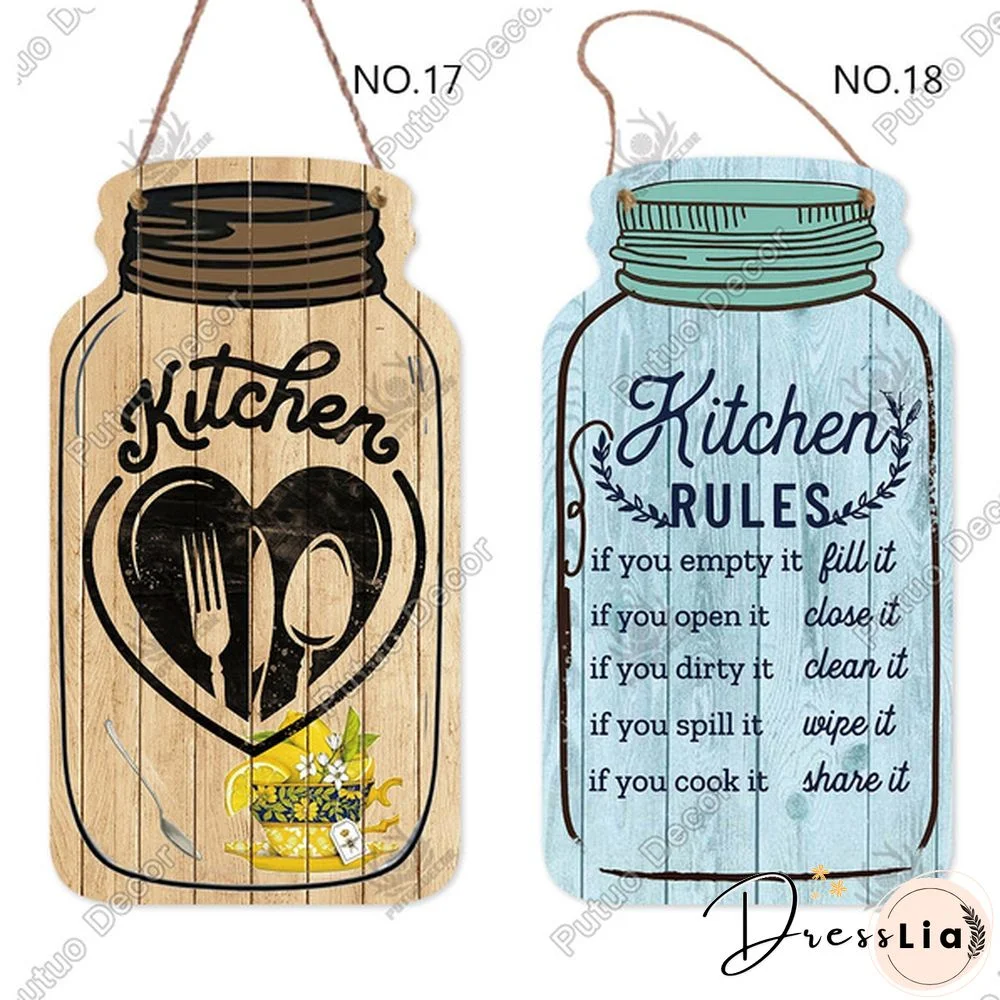 Putuo Decor-Kitchen Mason Jar Shape Plaque Wooden Signs for Rustic Kitchen Home Wall Decor（4.5"&times;8.3"）
