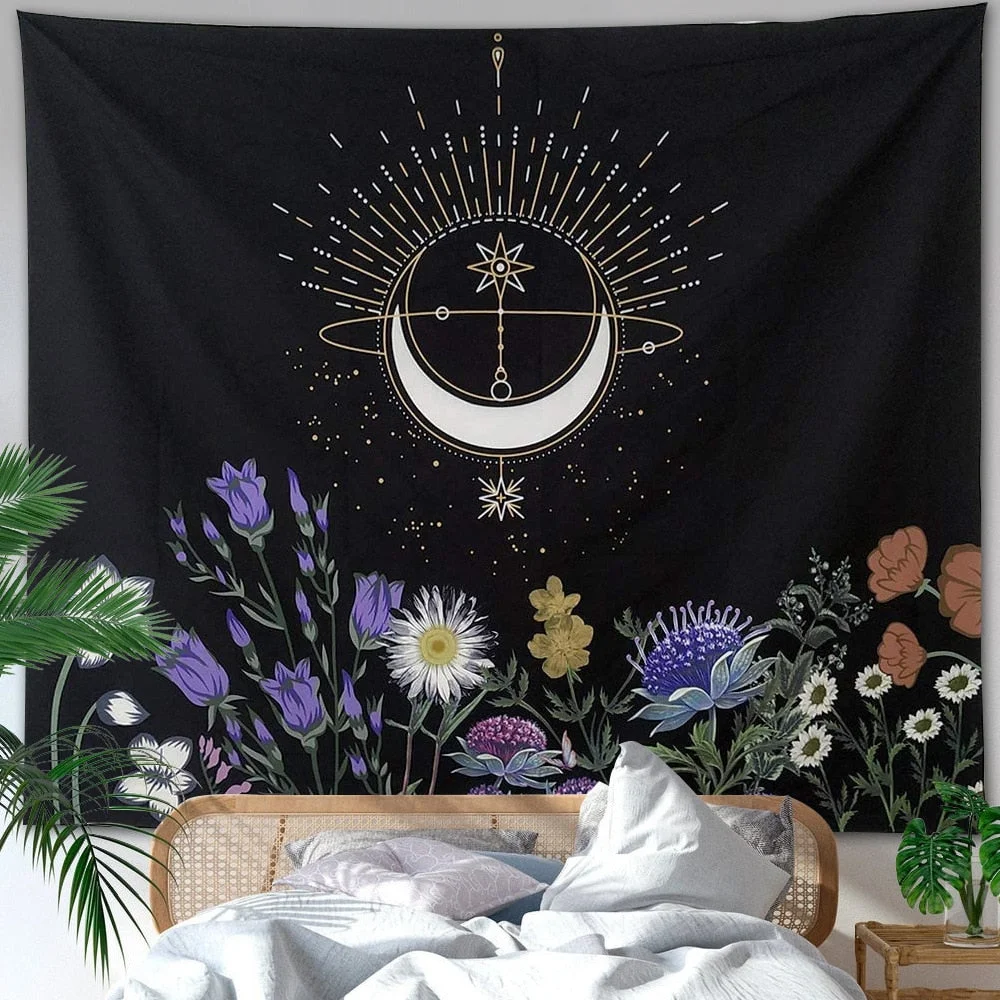 Psychedelic Moon Tapestry Flower Wall Hanging Room Sky Carpet Dorm Tapestries Art Home Decoration AccessoriesStarry Sky Carpet