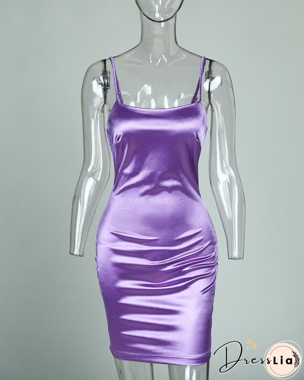 Spagheintti Strap U-neck Slimmg Satin Dress