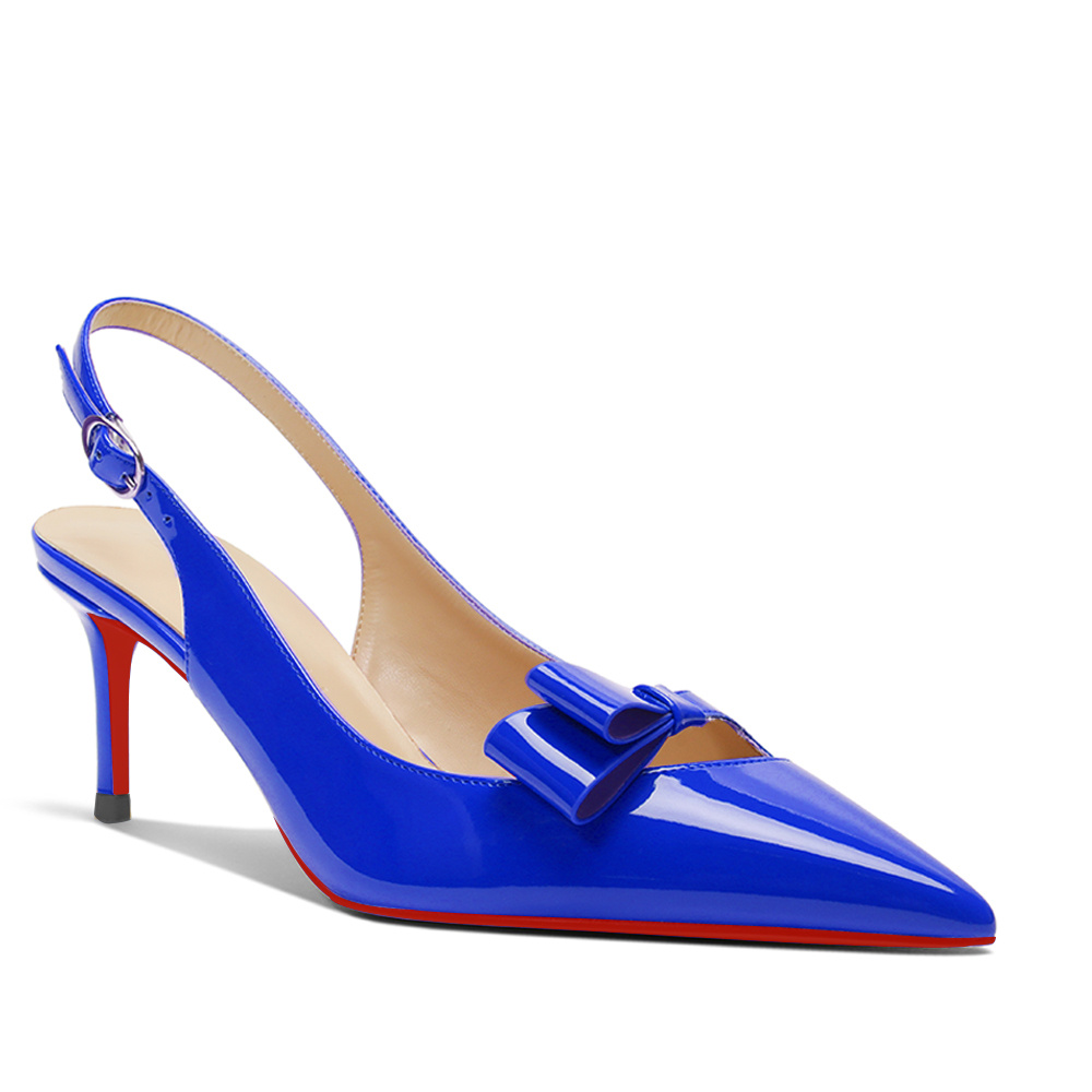 65mm Women's Pointed Toe Kitten Heel Slingback Pumps for Wedding Red Bottom Patent Heels-MERUMOTE