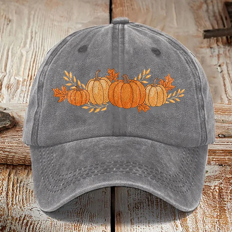Unisex Distressed Washed Cotton Thanksgiving Pumpkin Print Hat