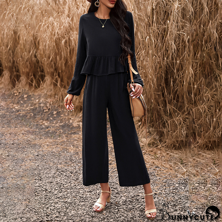 Basic Round Neck Plain Two Piece Set