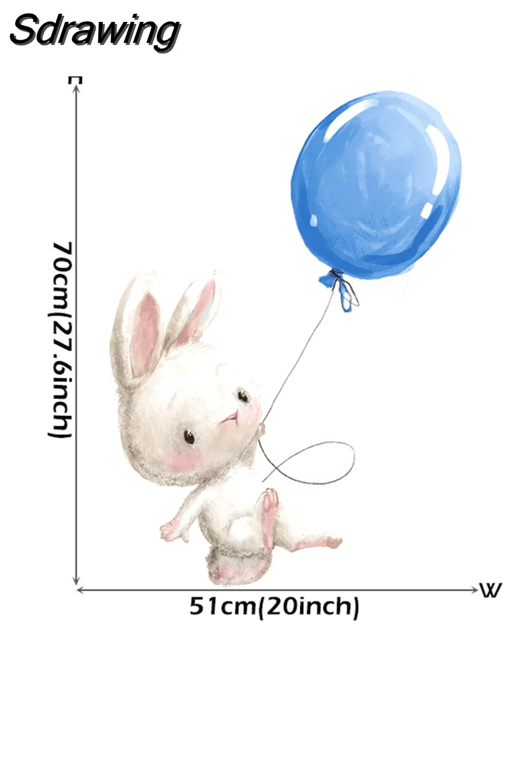 Sdrawing Color Boy Bunny with Air Balloons Wall Stickers for Kids Room Boy's Bedroom Decoration Wall Decals Watercolor Stars Cloud
