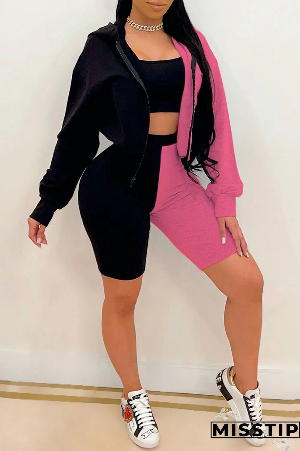 Orange Fashion Casual Patchwork Basic Hooded Collar Long Sleeve Three-piece Set