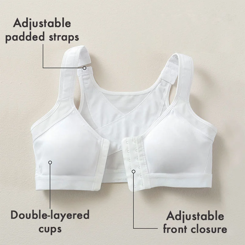 FW&reg;Women's 18-Hour Front Closure Wireless Back Support Posture Full Coverage Bra-WHITE