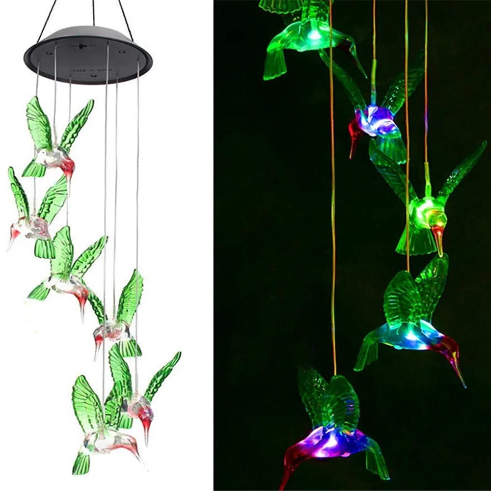 Solar Butterfly Wind Chime Night Light Outdoor Garden Decor