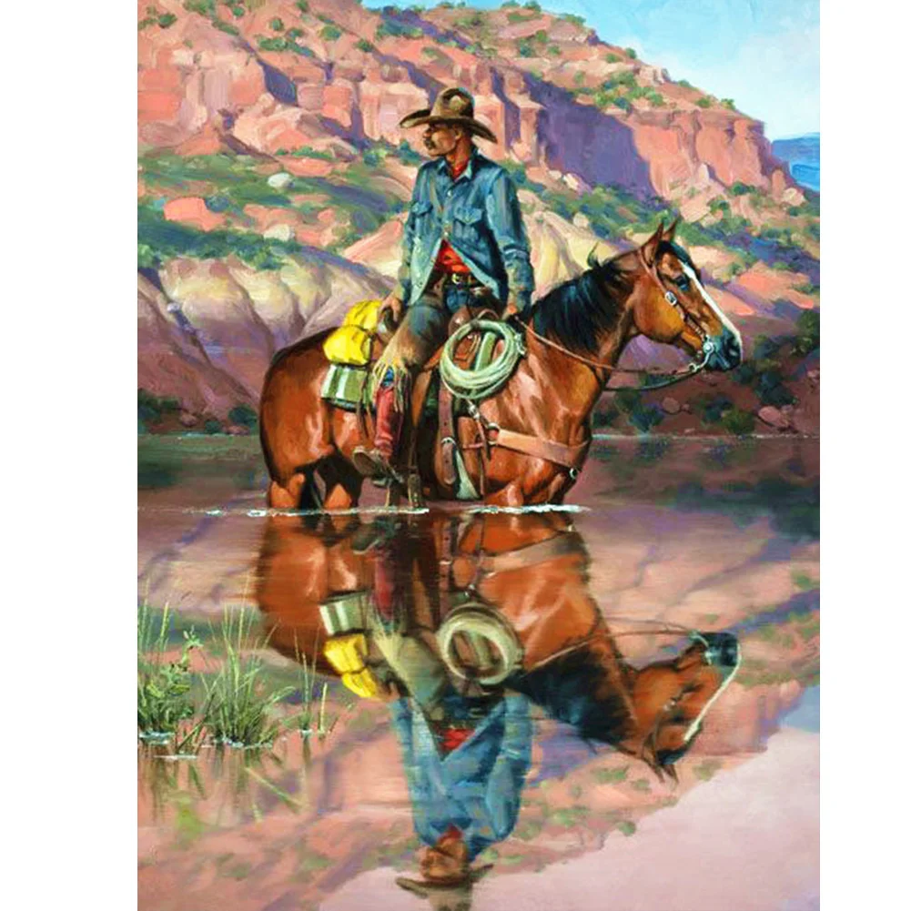 Diamond Painting - Full Round/Square Drill - Cowboy and Horse(30*40 - 50*60cm)