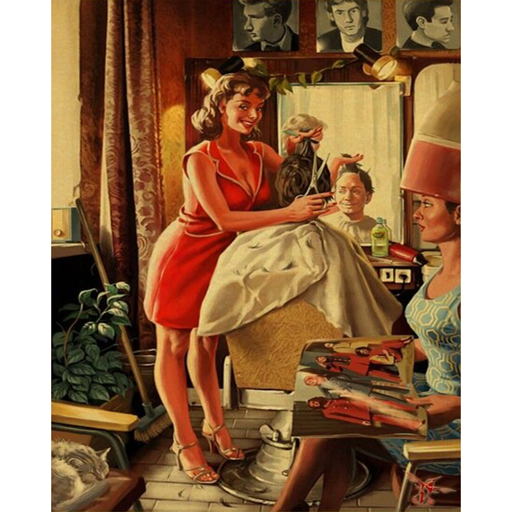 

40*50CM - Paint By Numbers - Barber Shop, 501 Original
