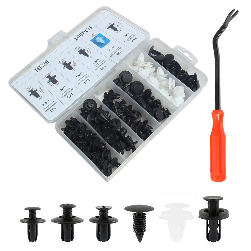 

100pcs Car Clips Nylon Plastic Retainers Rivets Fasteners + Removal Tool, 501 Original