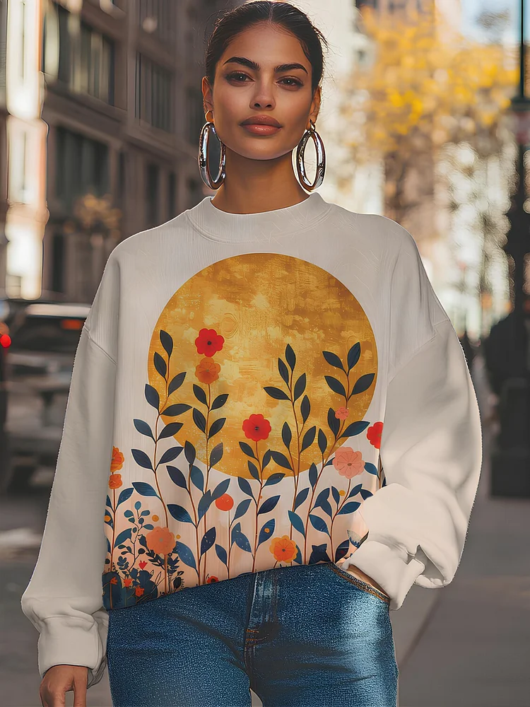 Women's Retro Flowers Art Print Casual Sweatshirt