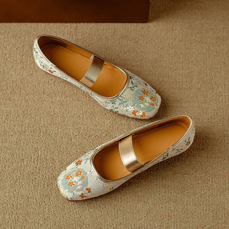 Breakj Breakj Chinese Style Women's Shoes Embroidery Shoes Embroidery Square Shallow Flat Bottom Mary Jane Single Shoes