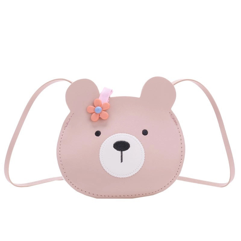 Kid’S Small Pu Leather Little Bear Cute Round Zipper Crossbody Bag