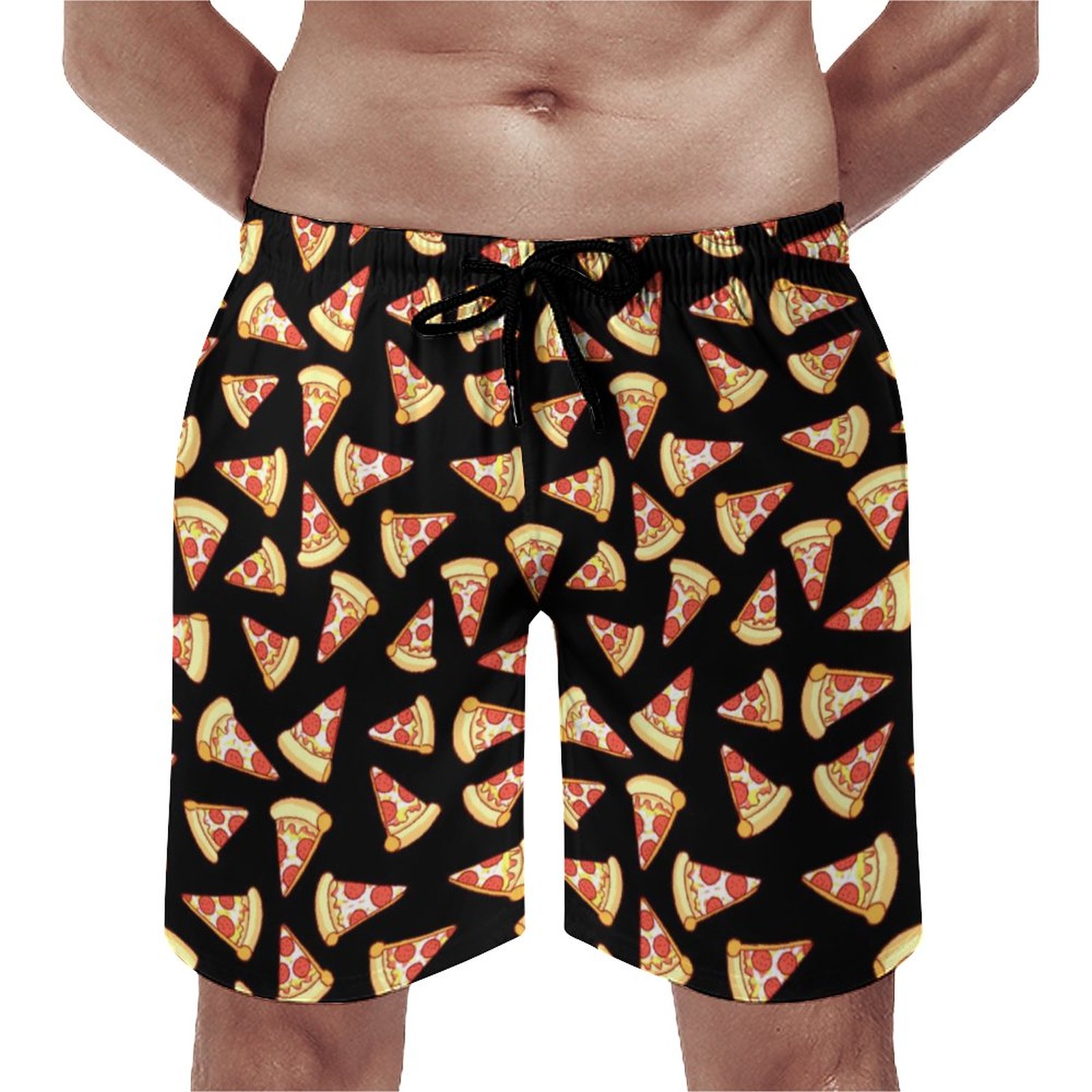 Pepperoni Pizza Slice Drawing Pattern Elegant Men's Swim Trunks Summer Board Shorts Quick Dry Beach Short with Pockets