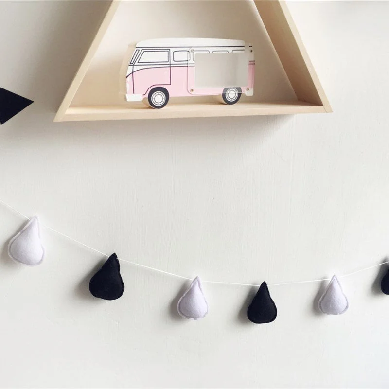 Ins Nordic Felt Raindrops Garland Wall Hanging Ornament Water Drops Banners Kids Room Decoration Children's Clothing Store Props